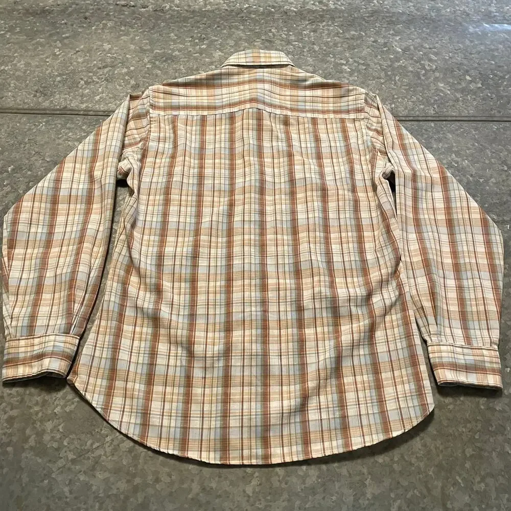 Vintage Levi’s Tapered Fit Plaid Button Up Western Shirt Mens Large Cream Tan